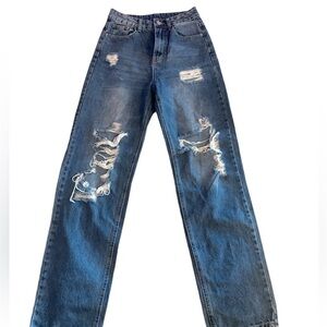 High Waisted Ripped Blue Jeans Size Small